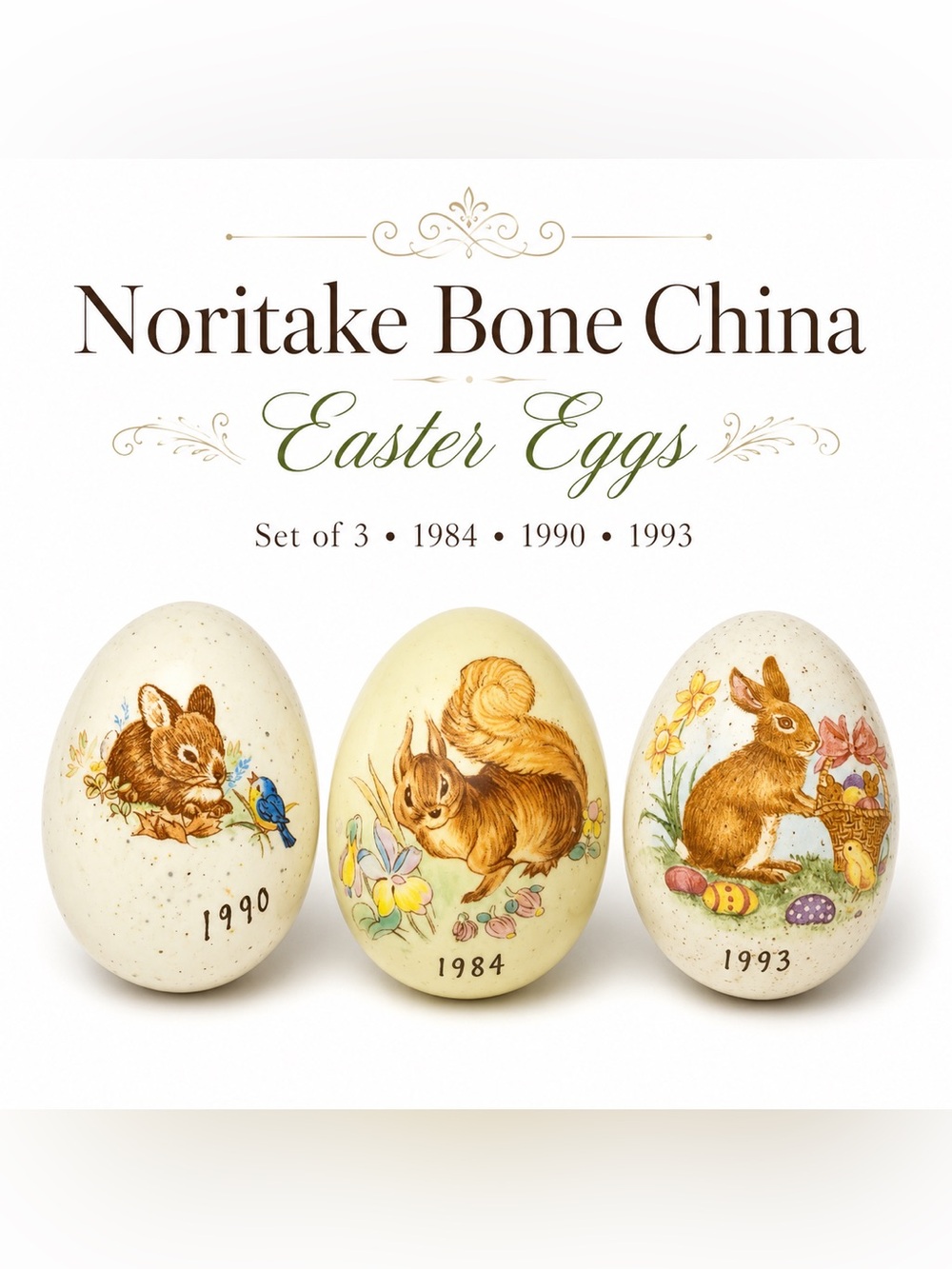 Noritake Vintage Easter Eggs Set of 3 Bone China Limited Edition 1984 1990 1993